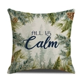 Federa natalizia in lino con stampa All Is Calm e pigne su sfondo beige chiaro - Pigne e scritta All Is Calm(YMX49-2)