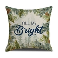 Fodera per cuscino natalizio in lino con scritta All Is Bright e stampa di pigne - Rami di pino e scritta All Is Bright(YMX49-3)