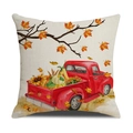 Funda de cojín otoñal con camión rojo, calabazas y girasoles sobre tela de lino - 45*45cm (Solo funda de almohada) / Camioneta Roja Vintage (YMF45-3)