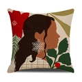 Moderne Wabi-Sabi kerstkussensloop met linnen textuur en abstracte feestelijke illustratie - Abstract Vrouwen Silhouet Kerstmis Kerstster (YMC21-4)