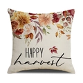 Thanksgiving Kissenhülle aus Leinen mit Happy Harvest Schriftzug und buntem Ahornblatt - 45x45 cm / Happy Harvest Blumenstil (YMF44-4)
