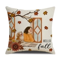Kissenbezug mit Herbstmotiv und Mädchen mit Golden Retriever Motiv Hello Fall - Ymf40-3 / 45*45cm (Nur Kissenbezug)