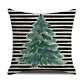 Housse de coussin de Noël carrée avec sapin aquarelle et rayures noires sur tissu lin - Style Sapin de Noël à Rayures (YMX61-1)