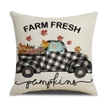 Funda de cojín con diseño de calabaza y camión de cuadros sobre tela de lino beige - Estilo Camioneta Farm Fresh (YMF36-3)