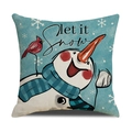 Winter linen pillow cover with snowman, red bird and Let It Snow print for Christmas - Smiling Snowman and Bird(YMX74-1)