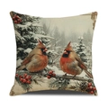 Christmas linen pillowcase with red cardinal birds on snowy pine branches and berries - Cardinals and Pine Branches(YMX48-4)