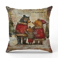 Federa natalizia in lino con stampa di orsetti vintage e testo Merry Christmas - Famiglia di Orsetti Peluche Bosco (YMX42-4)