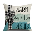 Linen Christmas pillow case with blue stripes and Warm Winter Wishes lettering - Warm Winter Wishes(YMX74-3)