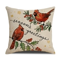 Christmas linen pillowcase with red cardinals, berries and Season's Greetings text - Season's Greetings Cardinals(YMX52-2)