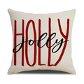 Funda de cojín navideña de lino con estampado HOLLY rojo y jolly negro en fondo beige - 45x45 cm / Letras Holly Jolly (YMX75-3)