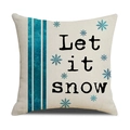 Christmas cushion cover with blue snowflakes and 'Let it snow' print on linen fabric - Beige Vertical Stripe Snowflake Let it snow Style (YMX61-7)