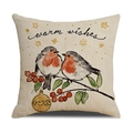 Christmas linen pillow cover featuring robins, red berries, and Warm Wishes text - Warm Wishes Robin and Ornament (YMX52-1)