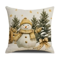Square linen Christmas pillowcase with snowman and yellow scarf on white background - Pillowcase Only / Snowman with Yellow Hat (YMX77-3)