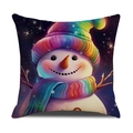 Regenbogen-Schneemann Weihnachtskissenbezug mit bunter Mütze auf Sternenhimmel-Design - Regenbogenhut Schneemann (YMX55-3)