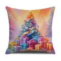 Weihnachtskissenhülle mit buntem festlichem Baum und Geschenken auf Sonnenuntergang - Schöner Weihnachtsbaum (YMX55-4)