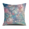 Christmas cushion cover featuring festive pink trees and blue ornaments on a white background - Winter Dreamland Branch (YMX55-5)
