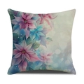 Pink and blue Christmas poinsettia floral art pillow cover in high quality linen texture - Artistic Poinsettia (YMX55-6)