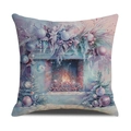 Square Christmas pillowcase featuring a pastel fireplace scene with Merry Christmas text - Cozy Xmas Fireplace (YMX55-7)