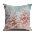Christmas cushion cover with winter forest and festive lights print on linen fabric - Winter Snow Forest (YMX55-8)
