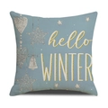 Light blue Christmas linen pillowcase with hello WINTER text and golden star prints - Hello Winter Text Style (YMX82-2)