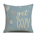 Sky blue Christmas linen pillowcase featuring a cozy snowman and star print design - Get Cozy Text Style (YMX82-3)