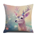 Colorful cartoon deer cushion cover with artistic star deer horns on linen fabric - Dreamy Artistic Deer (YMX55-10)
