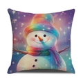 Christmas pillowcase featuring a snowman with rainbow hat on a starry purple background - Dreamy Starry Snowman (YMX55-11)