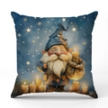 Christmas dwarf gnome linen pillowcase with warm candle and star patterns on blue fabric - Gnome Lighting Candle Style (YMX41-1) / 45x45cm (Pillow Case Only)
