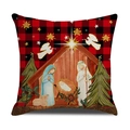 Christmas buffalo plaid nativity scene pillow cover in red and black linen - 45x45cm / Buffalo Plaid Nativity Scene Style (YMX87-1)