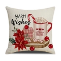 Funda de cojín navideña nórdica de lino con estampados florales y deseos festivos - Estilo Mix Navideño Warm Wishes (YMX93-4)