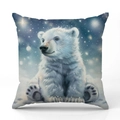 Christmas cushion cover with polar bear and starry night illustration on linen fabric - Polar Bear Cub Style (YMX41-3) / 45x45cm (Pillow Case Only)