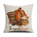 Linen autumn pillowcase with pumpkins and The Original Spice Girl text print - Pumpkin Coffee Slogan Style (YMF55-3) / 45x45cm(Case Only)