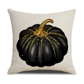 Funda de cojín de lino con calabaza negra y detalles dorados brillantes para sofá - 45*45cm (Solo funda de almohada) / Calabaza negra artística (YMF49-1)
