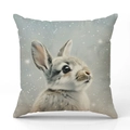 Linen Christmas pillow case featuring a realistic baby rabbit and snowflake print - Baby Rabbit and Snowflakes Style (YMX41-6) / 45x45cm (Pillow Case Only)