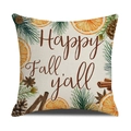 Linen pillow cover with Happy Fall y'all text and autumn pine cone prints - Happy Fall y'all Style (YMF47-3)