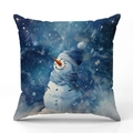 Christmas snowman pillow cover with blue hat illustration on a starry winter night background - Blue Hat Snowman Starry Sky Style (YMX41-7) / 45x45cm (Pillow Case Only)