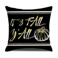 Funda de cojín negra 'IT'S FALL Y'ALL' con calabaza a rayas para decoración otoñal - 45*45cm (Solo funda de almohada) / Eslogan IT'S FALL Y'ALL (YMF49-3)