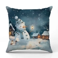 Christmas snowman pattern linen pillowcase featuring a cozy winter landscape print - Snowy Scene Snowman with Lantern Style (YMX41-8) / 45x45cm (Pillow Case Only)