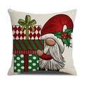 Funda de cojín navideño con gnomo y cajas de regalo sobre lino de color crema - Estilo Gnomo Con Cajas de Regalo (YMX04-2) / 45x45cm(Solo Funda) / Blanco Roto