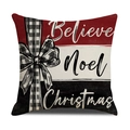 Χριστουγεννιάτικη θήκη μαξιλαριού Believe Noel με κόκκινα λευκά μαύρα μπλοκ και φιόγκο - Χριστουγεννιάτικο Στυλ Believe Noel (YMX01-3)