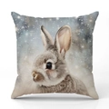 Linen Christmas pillow case with hand-painted gray rabbit and starry sky print - Gray Rabbit Starry Sky Illustration Style (YMX41-9) / 45x45cm (Pillow Case Only)