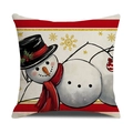 Christmas snowman pillow cover with red scarf and stripes on faux linen texture - Cartoon Snowman Style (YMX05-3)