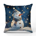 Christmas cartoon snowman pillow cover in navy blue artistic linen fabric square style - Pointed Hat Snowman Starry Style (YMX41-11) / 45x45cm (Pillow Case Only)