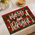 Dettaglio della tovaglietta natalizia Merry and Bright con motivi a quadri rossi e verdi - Cdx3-11 / 30*45cm