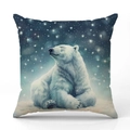 Christmas linen pillowcase with polar bear under starry sky illustration on white background - Sitting Polar Bear Starry Sky Style (YMX41-12) / 45x45cm (Pillow Case Only)
