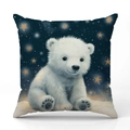 Christmas cushion cover with polar bear print on navy linen fabric, square decorative pillow - Little Polar Bear Winter Night Style (YMX41-13) / 45x45cm (Pillow Case Only)