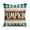 Funda de cojín de calabaza de otoño a cuadros verdes de lino para decoración del hogar - 45x45cm(Solo Funda) / Estilo Calabaza a Cuadros (YMF53-3)