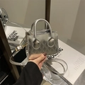 Mini borsa a tracolla trapuntata argento con finitura metallica e dettagli dorati - Piccola borsa quadrata trapuntata argento metallizzato / Argento