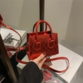 Mini red quilted handbag with metallic finish and top handle for chic women styling - Metallic Red Diamond Quilted Small Square Bag / Red