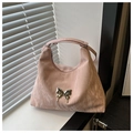 Pink marbled casual crossbody bag with silver butterfly accent and fabric handle - Pink